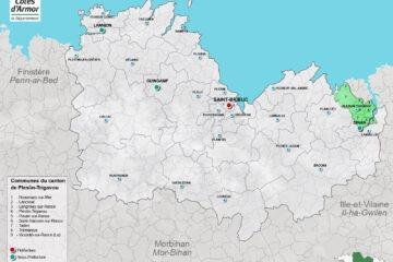 Carte du canton de Pleslin-Trigavou dans les Côtes d'Armor