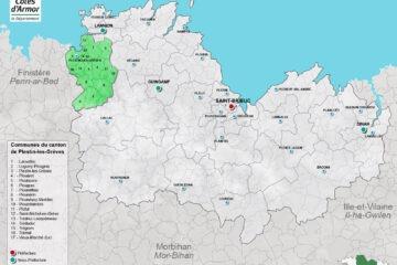 Carte du canton de Plestin-les-Grèves dans les Côtes d'Armor