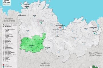 Carte du canton de Rostrenen dans les Côtes d'Armor