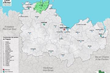 Carte du canton de Tréguier dans les Côtes d'Armor