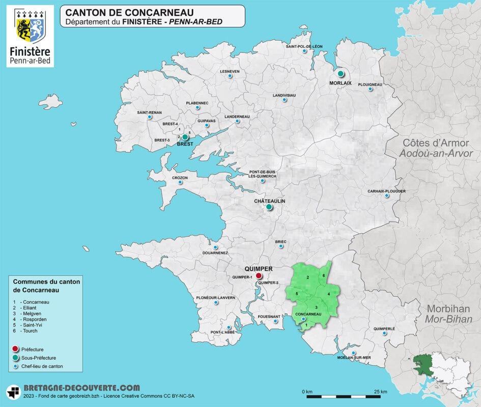 Carte du canton de Concarneau dans le Finistère.