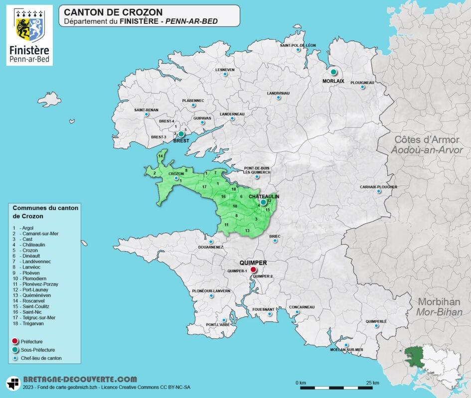 Carte du canton de Crozon dans le Finistère.