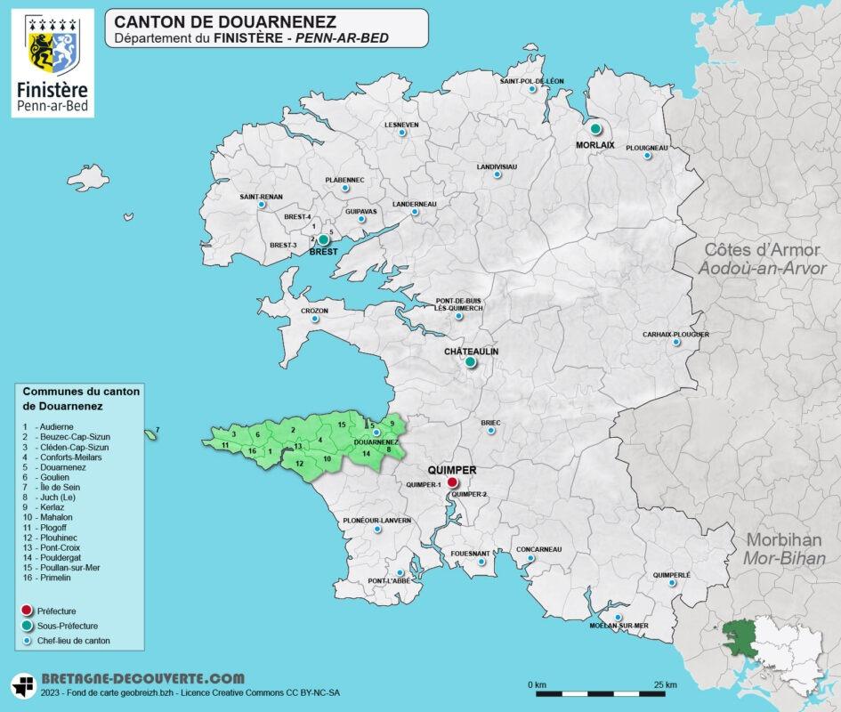 Carte du canton de Douarnenez dans le Finistère.