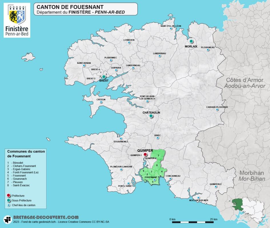 Carte du canton de Fouesnant dans le Finistère.