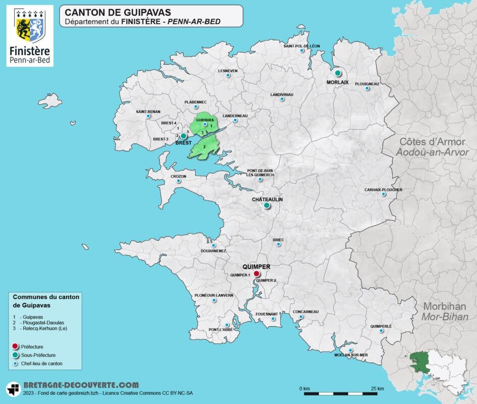 Carte du canton de Guipavas dans le Finistère.