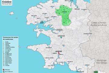 Carte du canton de Landivisiau dans le Finistère.