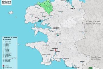 Carte du canton de Lesneven dans le Finistère.