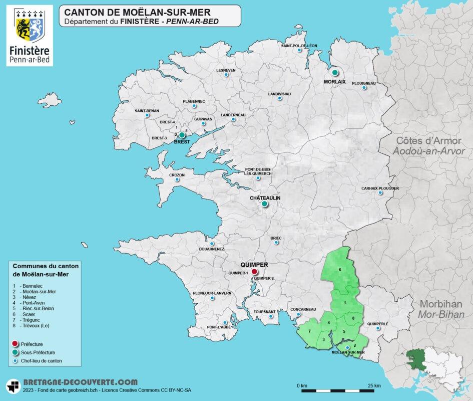 Carte du canton de Moëlan-sur-Mer dans le Finistère.