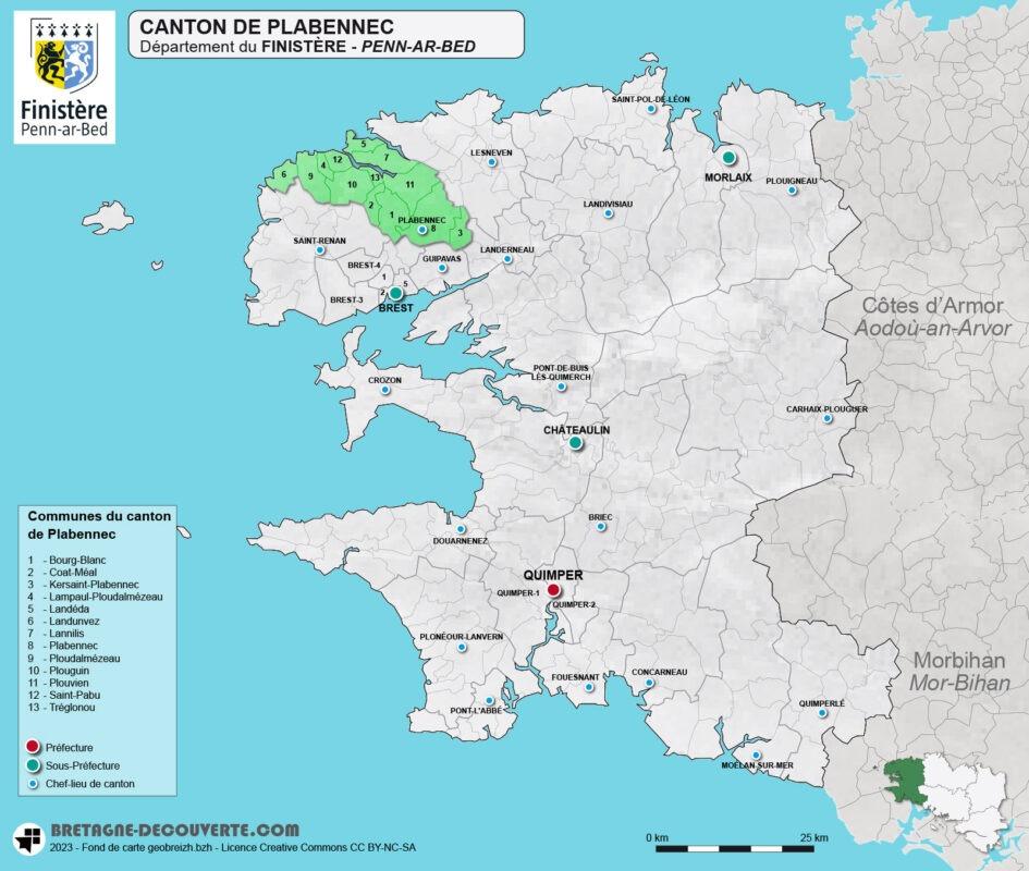 Carte du canton de Plabennec dans le Finistère.