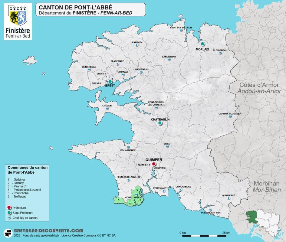 Carte du canton de Pont-l'Abbé dans le Finistère.