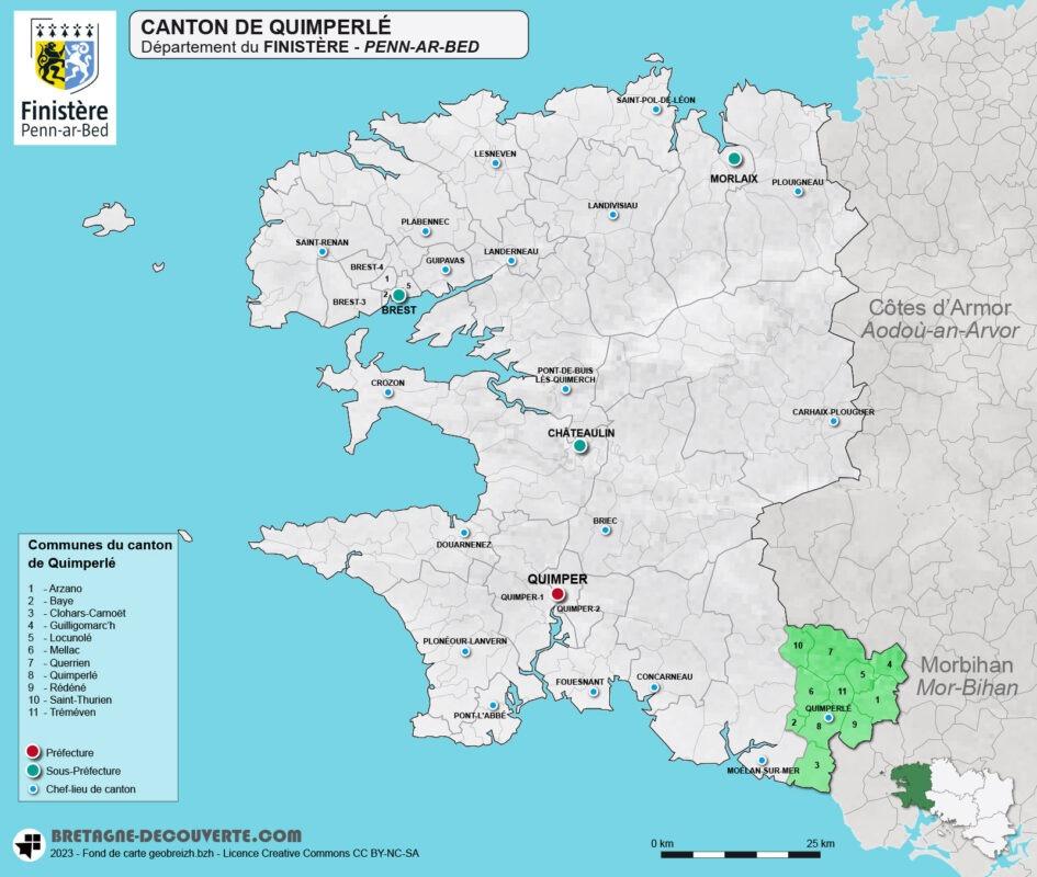 Carte du canton de Quimperlé dans le Finistère.