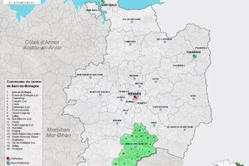 Carte du canton de Bain-de-Bretagne en Ille-et-Vilaine