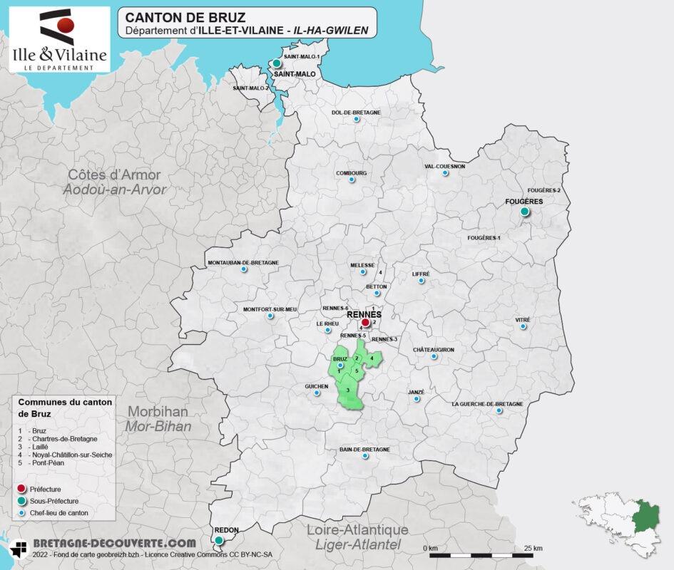 Carte du canton de Bruz dans le Morbihan