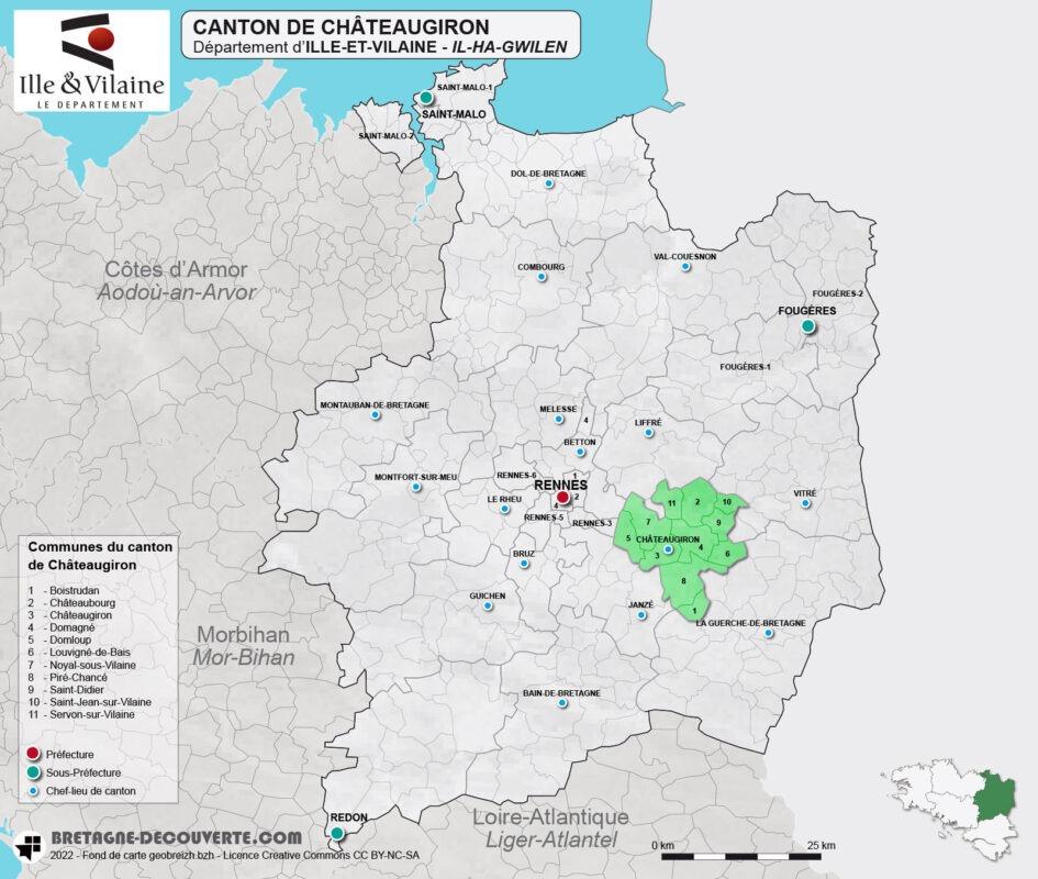 Carte du canton de Châteaugiron en Ille-et-Vilaine