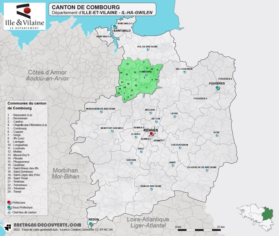 Carte du canton de Combourg en Ille-et-Vilaine