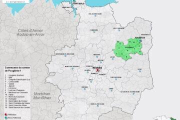 Carte du canton de Fougères-1 en Ille-et-Vilaine