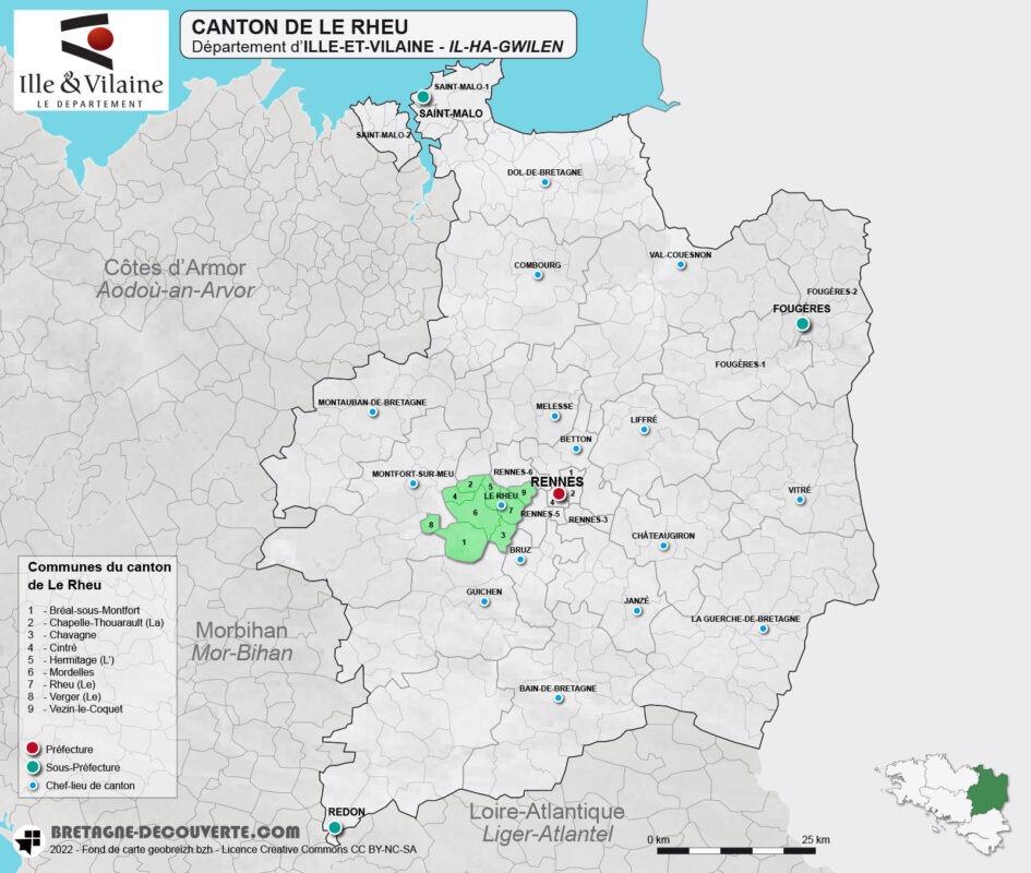Carte du canton de Le Rheu en Ille-et-Vilaine