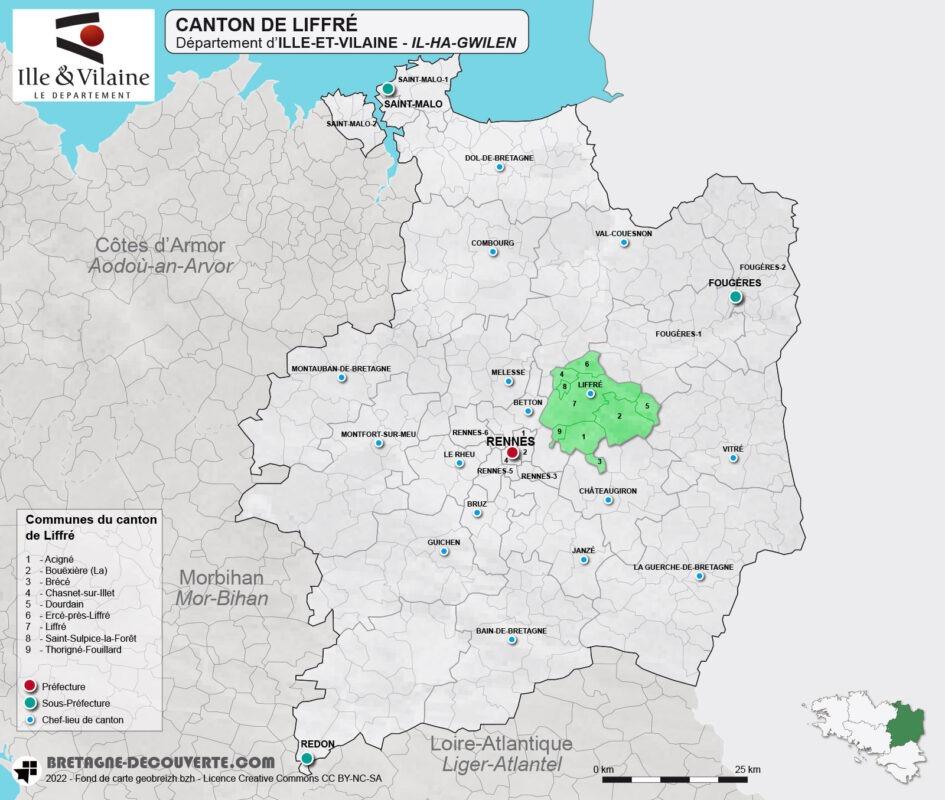 Carte du canton de Liffré en Ille-et-Vilaine