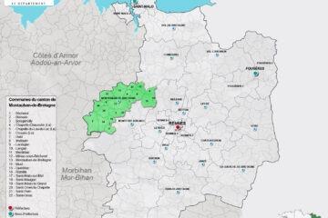 Carte du canton de Montauban-de-Bretagne en Ille-et-Vilaine