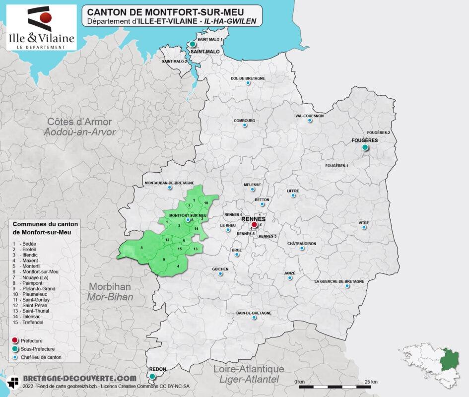 Carte du canton de Montfort-sur-Meu en Ille-et-Vilaine