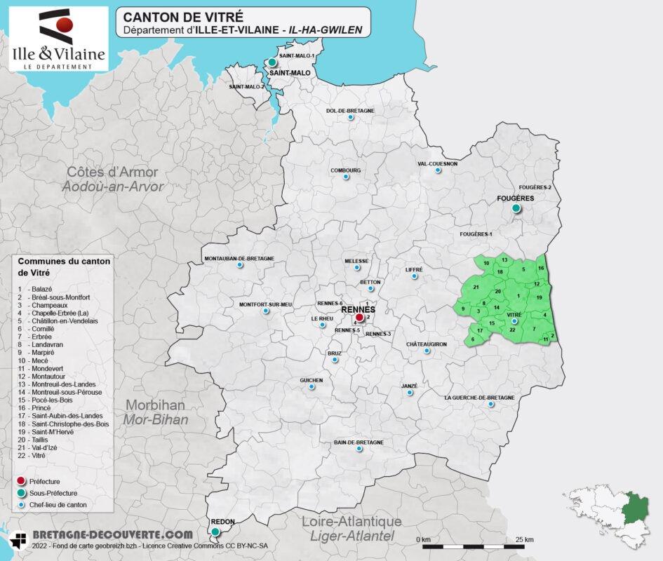 Carte du canton de Vitré en Ille-et-Vilaine