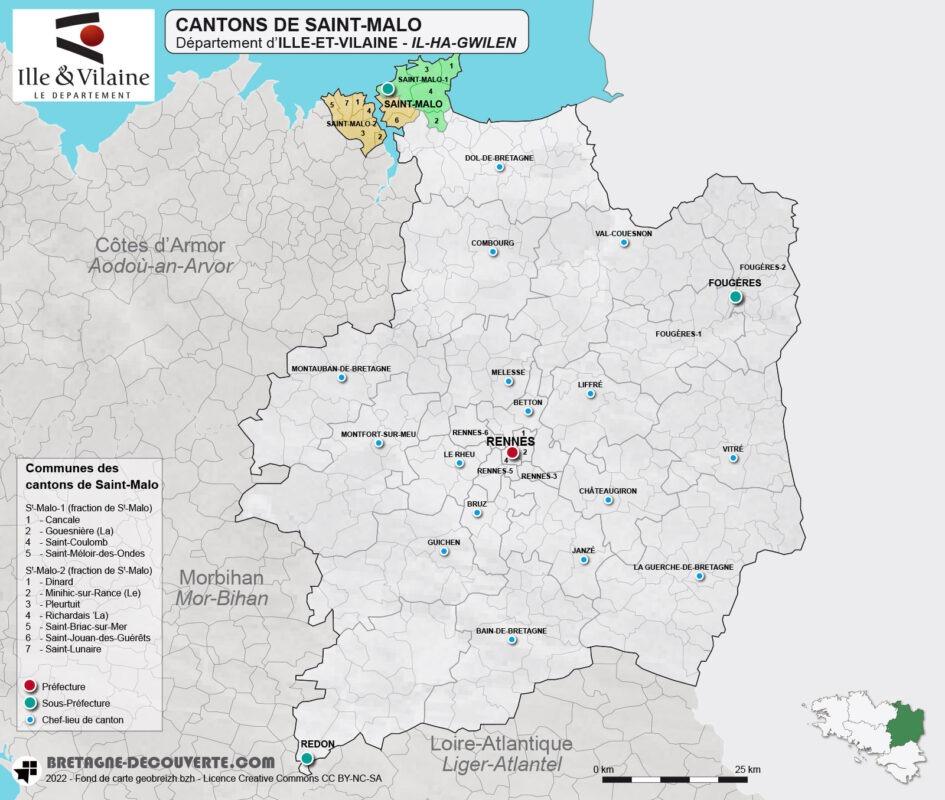 Cantons de la ville de Saint-Malo dans le département d'Ille-et-Vilaine