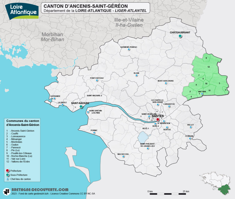 Carte du canton d'Ancenis en Loire-Atlantique