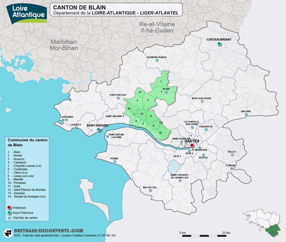 Carte du canton de Blain en Loire-Atlantique