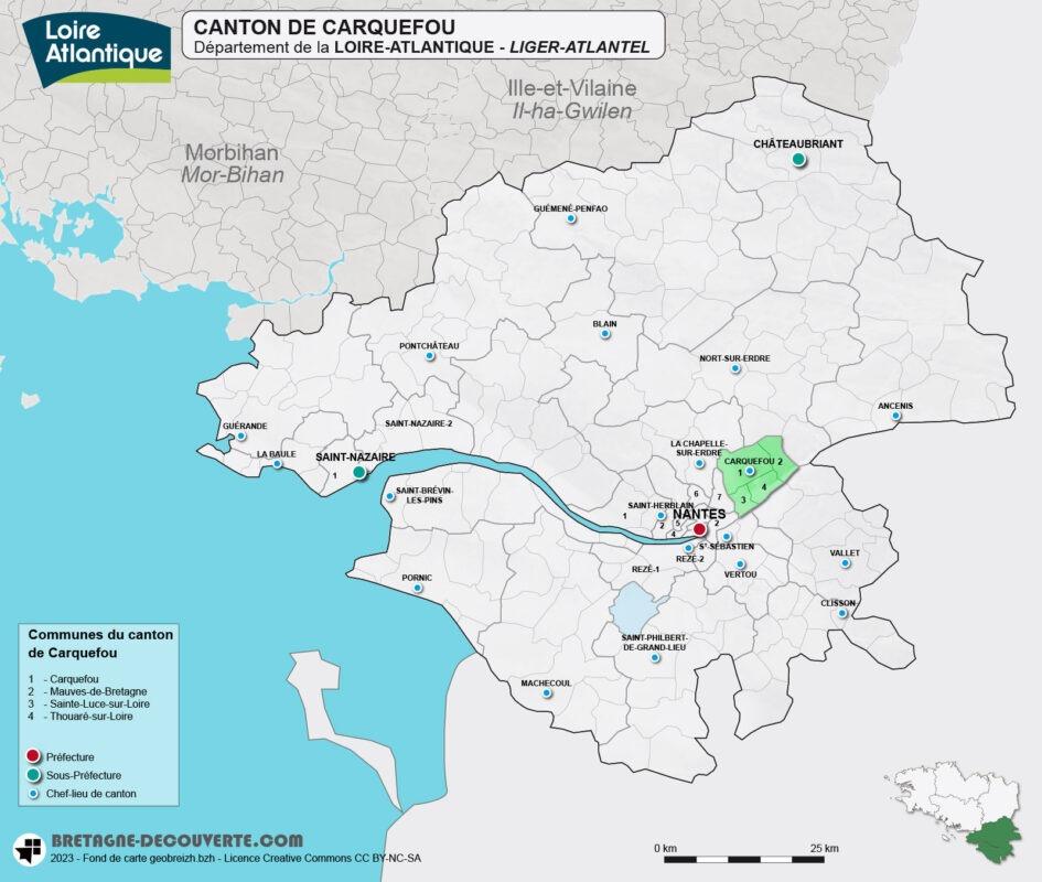 Carte du canton de Carquefou en Loire-Atlantique