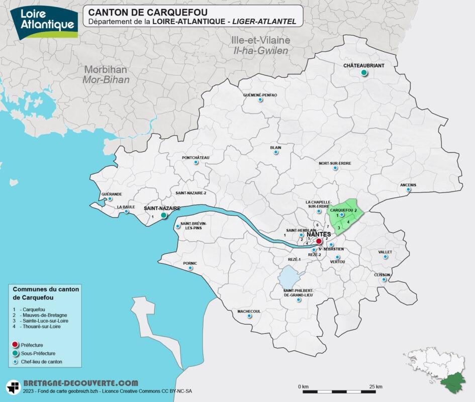 Carte du canton de Carquefou en Loire-Atlantique