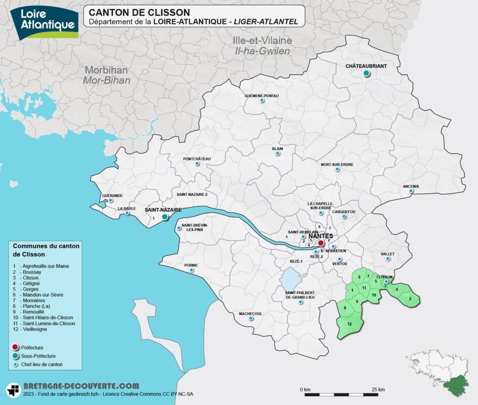 Carte du canton de Clisson en Loire-Atlantique