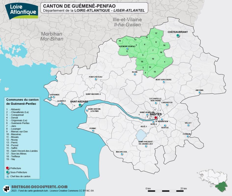 Carte du canton de Guémené-Penfao en Loire-Atlantique
