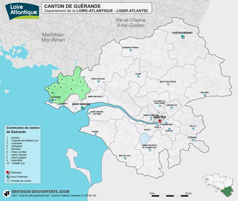 Carte du canton de Guérande en Loire-Atlantique