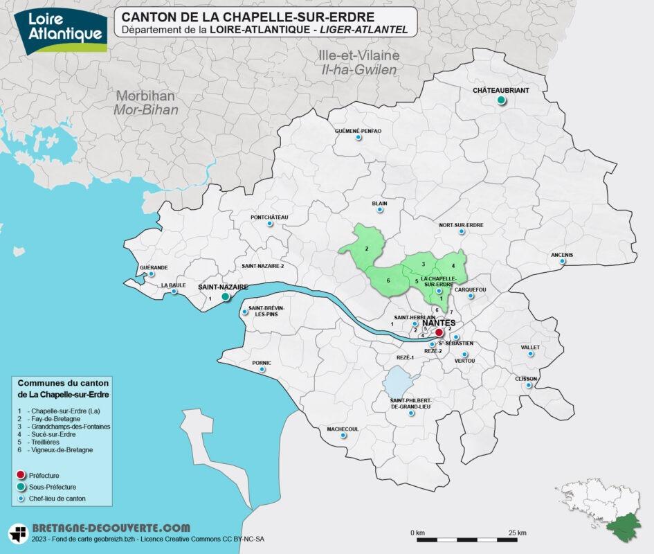 Carte du canton de La Chapelle-sur-Erdre en Loire-Atlantique