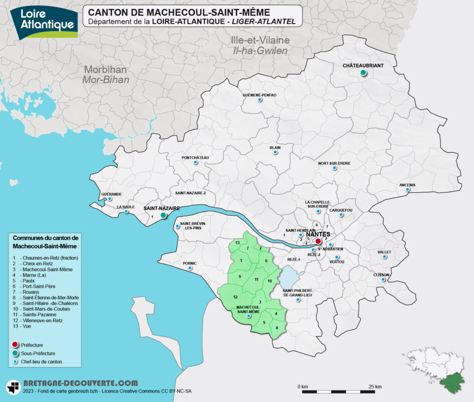 Carte du canton de Machecoul-Saint-Même en Loire-Atlantique