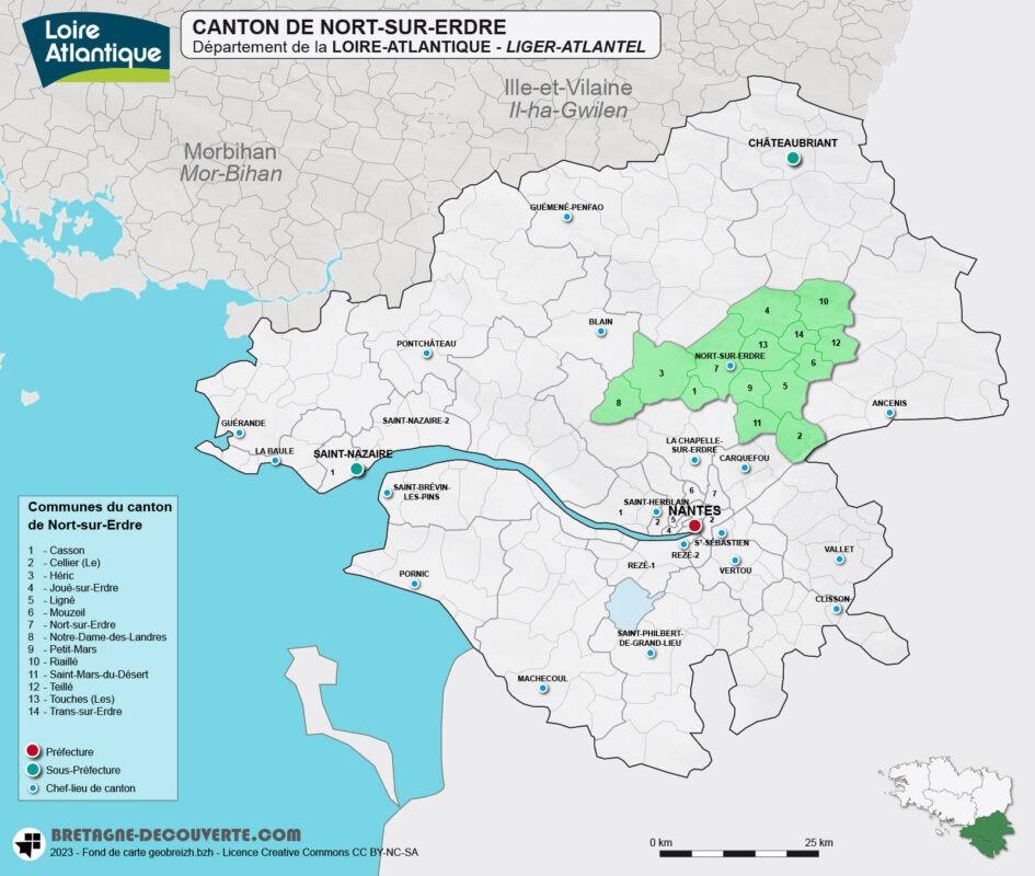 Carte du canton de Nort-sur-Erdre en Loire-Atlantique