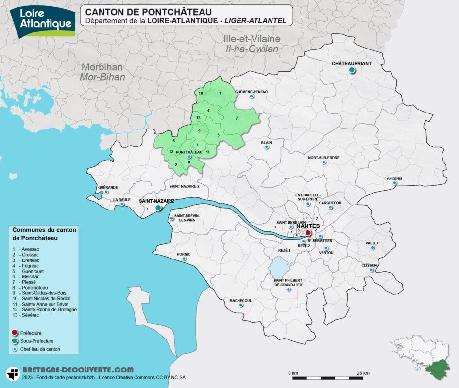 Carte du canton de Pontchâteau en Loire-Atlantique