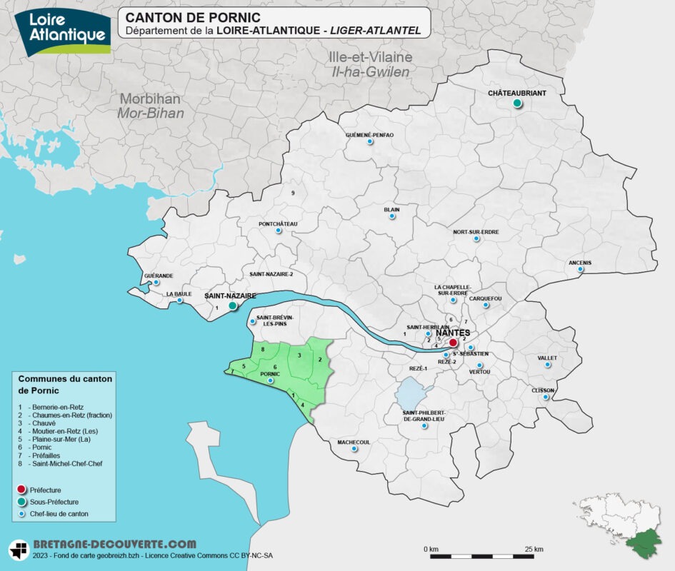 Carte du canton de Pornic en Loire-Atlantique