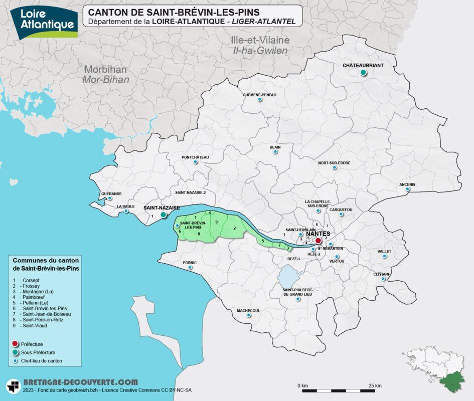 Carte du canton de Saint-Brévin-les-Pins en Loire-Atlantique