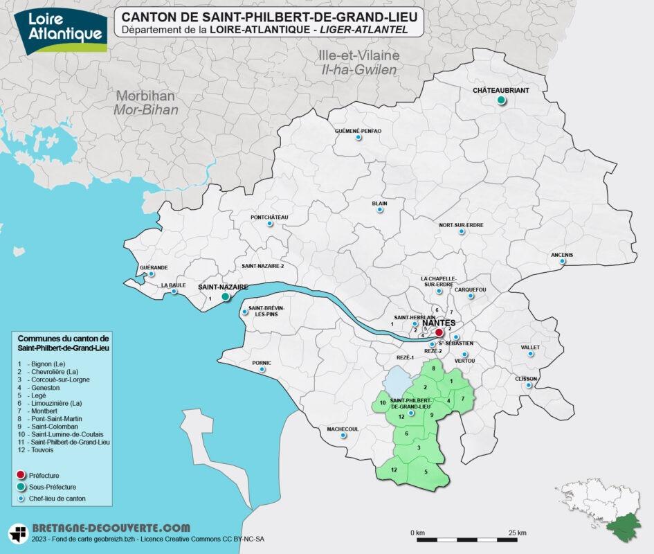 Carte du canton de Saint-Philbert-de-Grand-Lieu en Loire-Atlantique