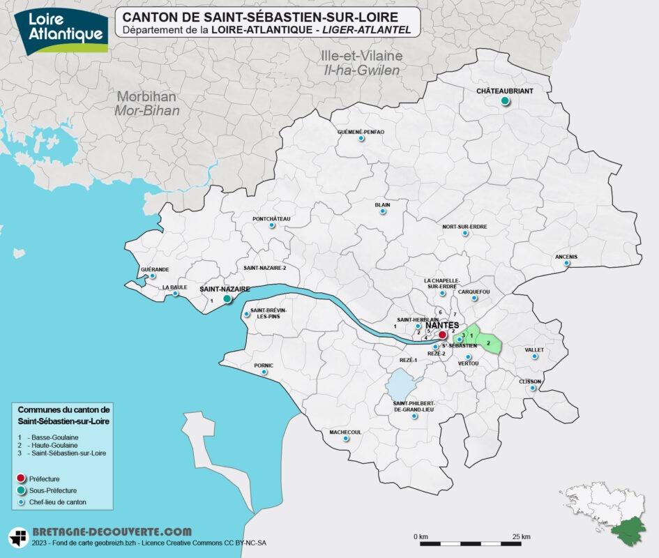 Carte du canton de Saint-Sébastien-sur-Loire en Loire-Atlantique