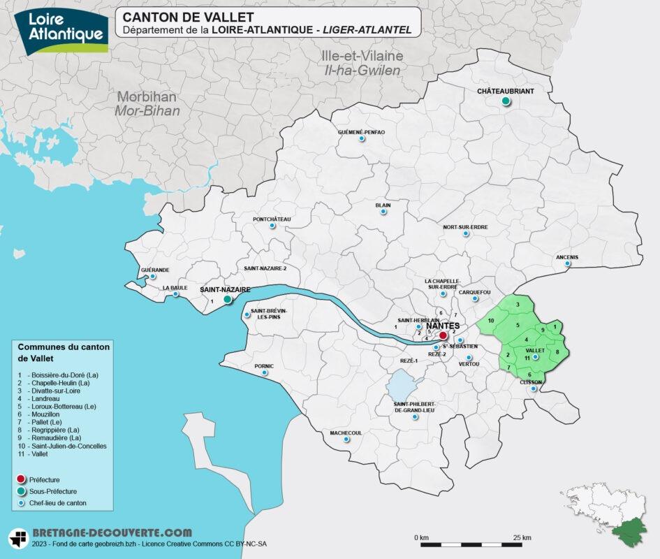Carte du canton de Vallet en Loire-Atlantique