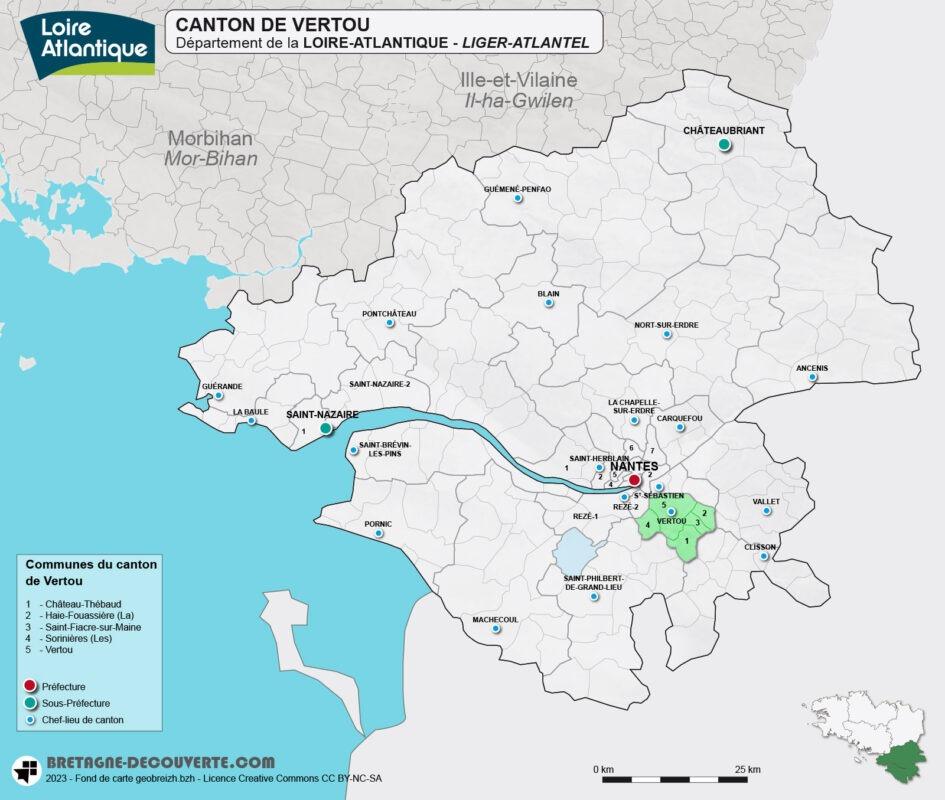 Carte du canton de Vertou en Loire-Atlantique