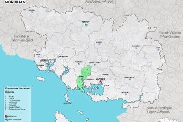 Carte du canton d'Auray dans le Morbihan