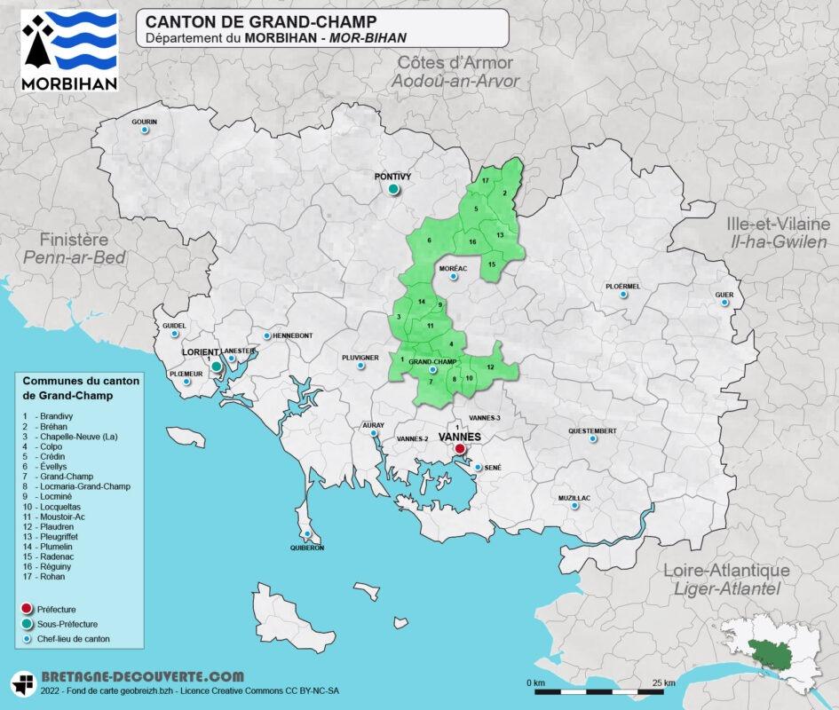 Carte du canton de Grand-Champ dans le Morbihan