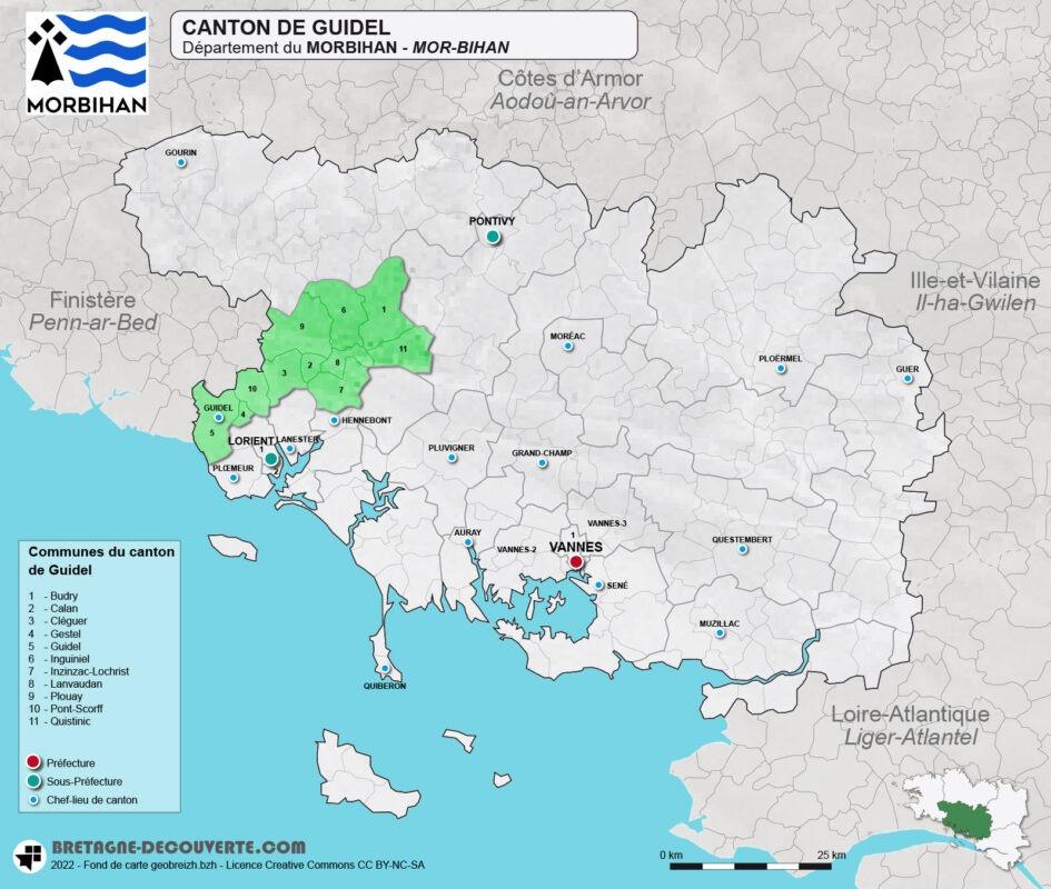 Carte du canton de Guidel dans le Morbihan
