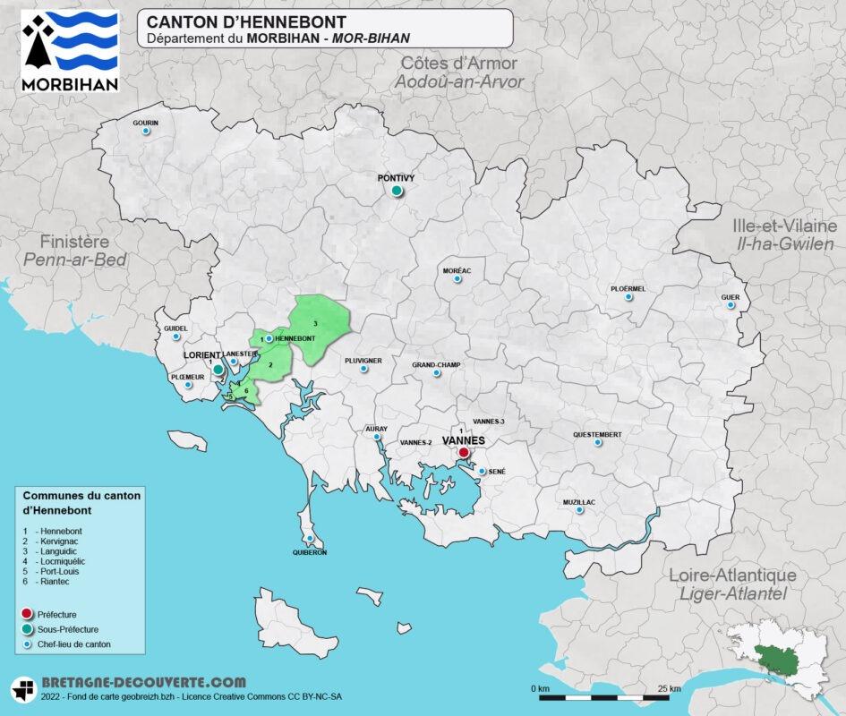 Carte du canton d'Hennebont dans le Morbihan