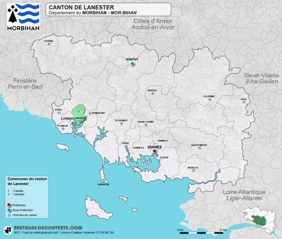 Carte du canton de Lanester dans le Morbihan