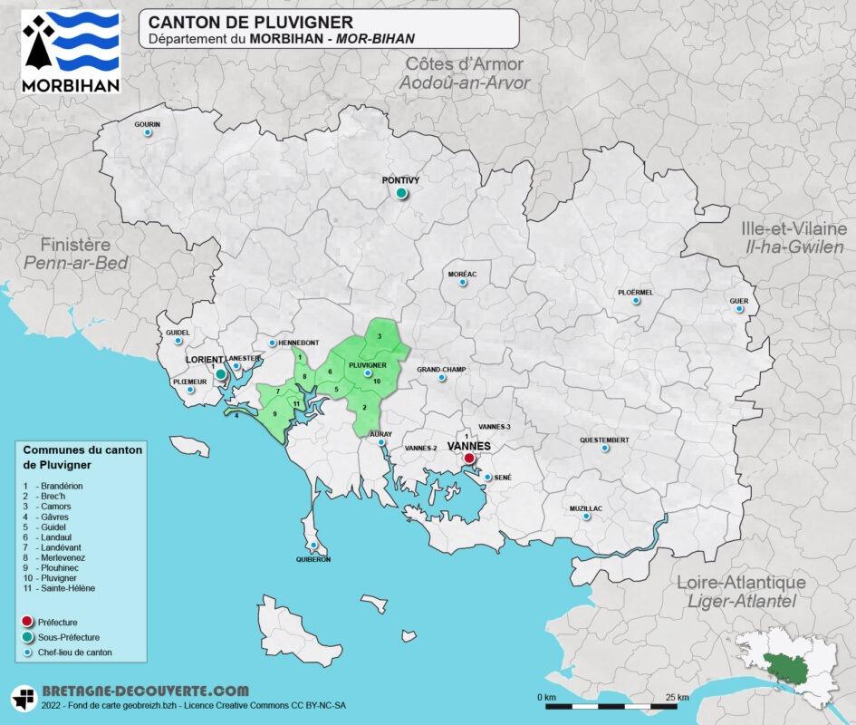 Carte du canton de Pluvigner dans le Morbihan
