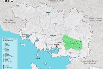 Carte du canton de Questembert dans le Morbihan